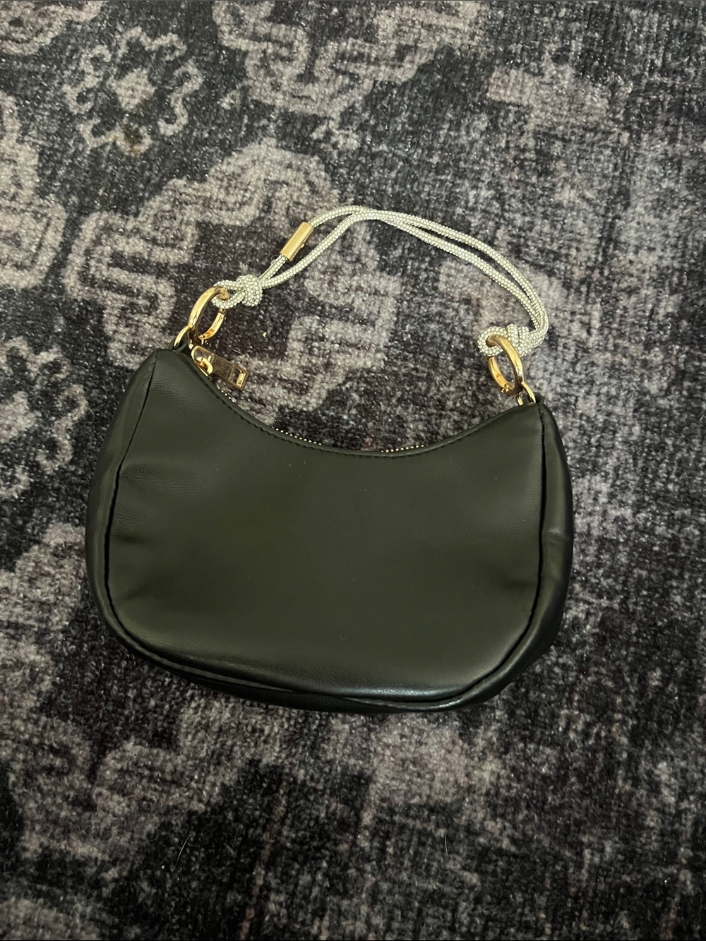 Black Women's Crescent Shoulder Bag with Gold Accents